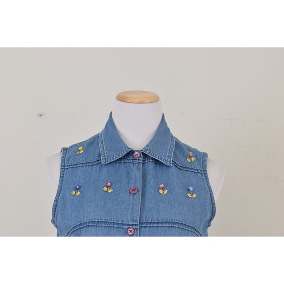 Vintage 80s Blue Sleeveless Shirt | size‎ M - Picture 10 of 10